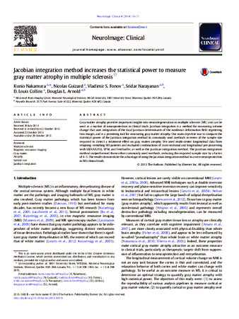 Jacobian integration method increases the statistical power to measure gray matter atrophy in multiple sclerosis thumbnail