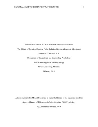 Paternal involvement in a First Nations Community in Canada: The effects of perceived positive father relationships on adolescent adjustment thumbnail