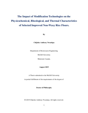 The impact of modification technologies on the physicochemical, rheological and thermal characteristics of selected improved non-waxy rice flours thumbnail