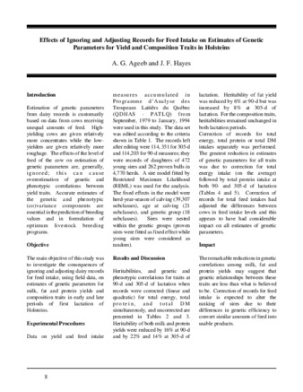Effects of ignoring and adjusting records for feed intake on estimates of genetic parameters for yield and composition traits in Holsteins thumbnail