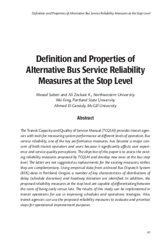 Definition and Properties of Alternative Bus Service Reliability Measures at the Stop Level thumbnail