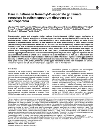 Rare mutations in N-methyl-D-aspartate glutamate receptors in autism spectrum disorders and schizophrenia thumbnail