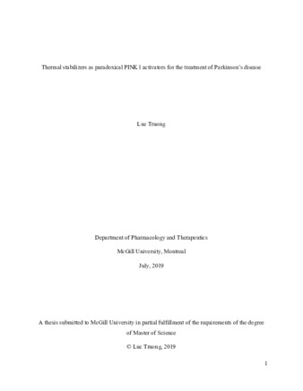 Thermal stabilizers as paradoxical PINK1 activators for the treatment of Parkinson’s disease thumbnail