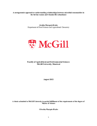 A metagenomic approach to understanding relationships between microbial communities in the bovine rumen and vitamin B12 abundance thumbnail
