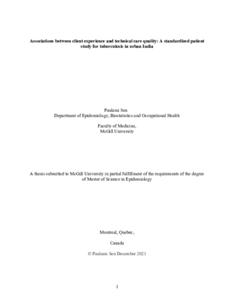 Associations between client experience and technical care quality: A standardized patient study for tuberculosis in urban India thumbnail