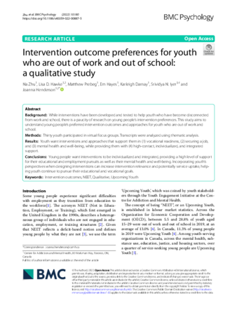 Intervention outcome preferences for youth who are out of work and out of school: a qualitative study thumbnail