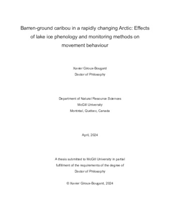 Barren-ground caribou in a rapidly changing Arctic: Effects of lake ice phenology and monitoring methods on movement behaviour thumbnail