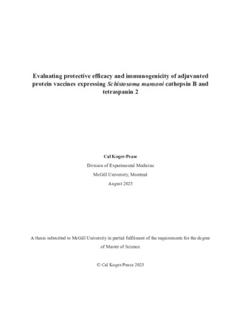 Evaluating protective efficacy and immunogenicity of adjuvanted protein vaccines expressing Schistosoma mansoni cathepsin B and tetraspanin 2 thumbnail