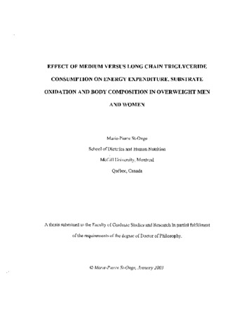 Effect of medium versus long chain triglyceride consumption on energy expenditure, substrate oxidation and body composition in overweight men and women thumbnail