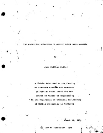 The catalytic reduction of nitric oxide with ammonia/ thumbnail