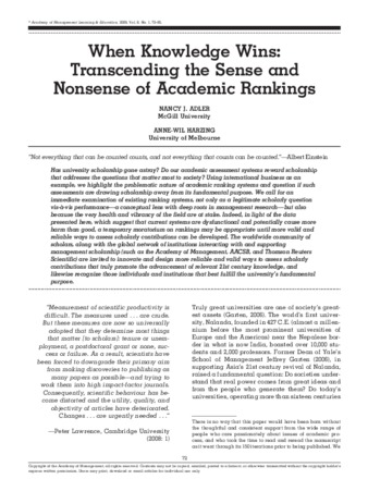 When Knowledge Wins: Transcending the Sense and Nonsense of Academic Rankings thumbnail