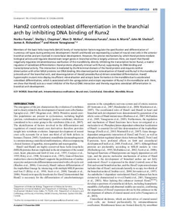 Hand2 controls osteoblast differentiation in the branchial arch by inhibiting DNA binding of Runx2 thumbnail