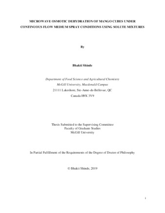 Microwave osmotic dehydration of mango cubes under continuous flow medium spray conditions using solute mixtures thumbnail