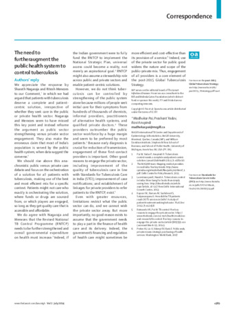 The need to further augment the public health system to control tuberculosis – Authors' reply thumbnail