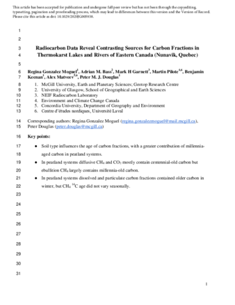 Radiocarbon Data Reveal Contrasting Sources for Carbon Fractions in Thermokarst Lakes and Rivers of Eastern Canada (Nunavik, Quebec) thumbnail