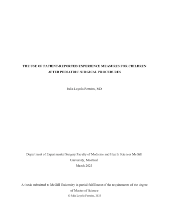 The use of patient-reported experience measures for children after pediatric surgical procedures thumbnail