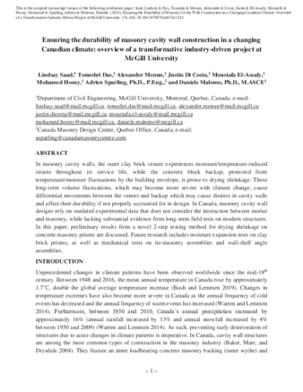 Ensuring the durability of masonry cavity wall construction in a changing  Canadian climate: overview of a transformative industry-driven project at  McGill University  thumbnail