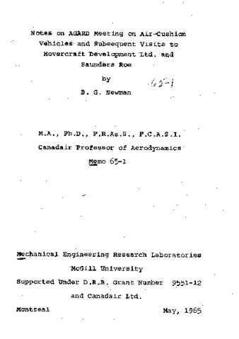 Notes on Agard meeting on air-cushion vehicles and subsequent visits to Hovercraft Development Ltd. and Saunders Roe thumbnail