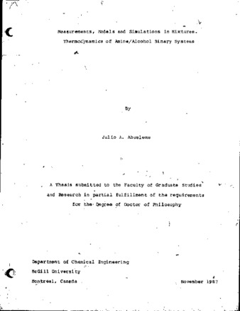 Measurements, models and simulations in mixtures : thermodynamics of aminealcohol binary systems thumbnail