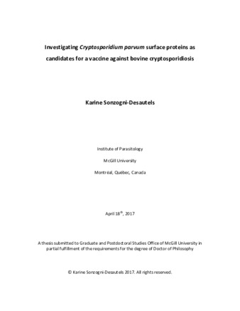 Investigating «Cryptosporidium parvum» surface proteins as candidates for a vaccine against bovine cryptosporidiosis thumbnail