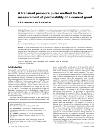 A transient pressure pulse method for the measurement of permeability of a cement grout thumbnail