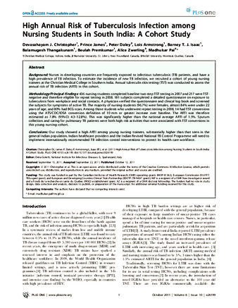 High Annual Risk of Tuberculosis Infection among Nursing Students in South India: A Cohort Study thumbnail