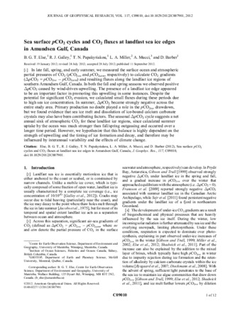 Sea surface pCO2 cycles and CO2 fluxes at landfast sea ice edges in Amundsen Gulf, Canada thumbnail