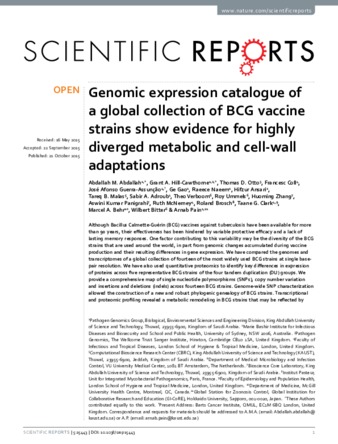 Genomic expression catalogue of a global collection of BCG vaccine strains show evidence for highly diverged metabolic and cell-wall adaptations thumbnail