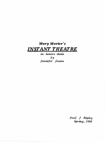 Mary Morter's Instant Theatre : an honors thesis thumbnail