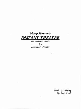 Mary Morter's Instant Theatre : an honors thesis thumbnail