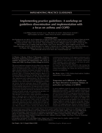 Implementing Practice Guidelines: A Workshop on Guidelines Dissemination and Implementation with a Focus on Asthma and COPD thumbnail