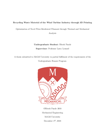 Recycling Waste Material of the Wind Turbine Industry through 3D Printing: Optimization of Novel Fiber-Reinforced Filament through Thermal and Mechanical Analysis thumbnail