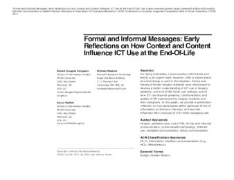 Formal and Informal Messages: Early Reflections on How Context and Content Influence ICT Use at the End-Of-Life thumbnail