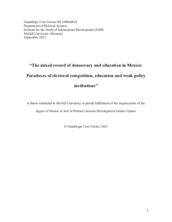 The mixed record of Democracy and Education in Mexico: Paradoxes of Electoral Competition, Education and Weak policy institutions thumbnail