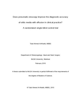 Does pneumatic otoscopy improve the diagnostic accuracy of otitis media with effusion in clinical practice? A randomized single-blind control trial thumbnail
