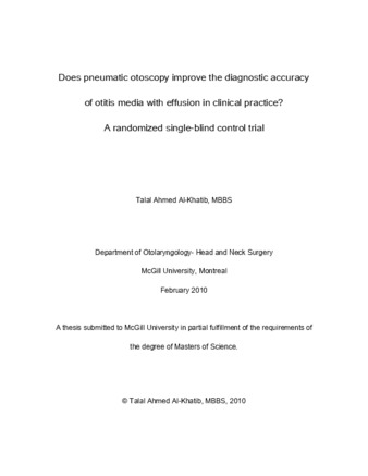 Does pneumatic otoscopy improve the diagnostic accuracy of otitis media with effusion in clinical practice? A randomized single-blind control trial thumbnail