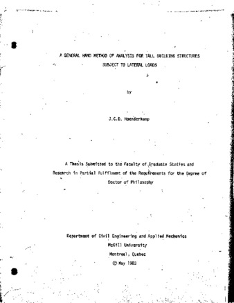 A general hand method of analysis for tall building structures subject to lateral loads / thumbnail