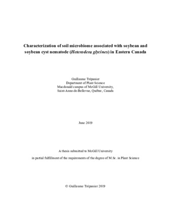 Characterization of soil microbiome associated with soybean and soybean cyst nematode «Heterodera glycines» in Eastern Canada thumbnail
