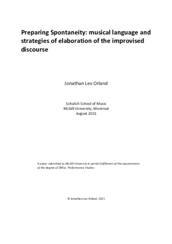 Preparing Spontaneity: musical language and strategies of elaboration of the improvised discourse thumbnail