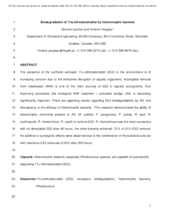 Biodegradation of 17α-ethinylestradiol by heterotrophic bacteria thumbnail