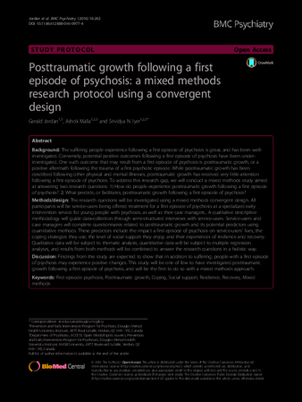 Posttraumatic growth following a first episode of psychosis: a mixed methods research protocol using a convergent design thumbnail