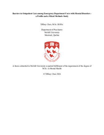Barriers to Outpatient Care among Emergency Department Users with Mental Disorders - a Profile and a Mixed Methods Study thumbnail