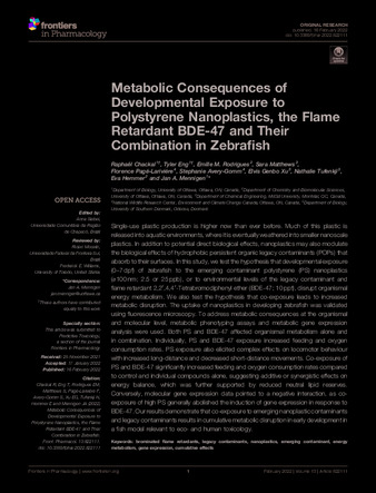 Metabolic consequences of developmental exposure to polystyrene nanoplastics, the flame retardant BDE-47 and their combination in developing zebrafish thumbnail