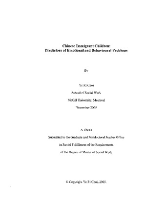 Chinese immigrant children : predictors of emotional and behavioural problems thumbnail