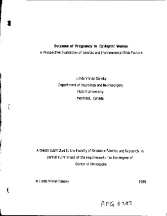 Outcome of pregnancy in epileptic women : a prospective evaluation of genetic and environmental risk factors thumbnail