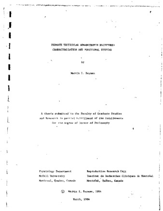Primate testicular gonadotropin receptors : characterization and functional studies thumbnail