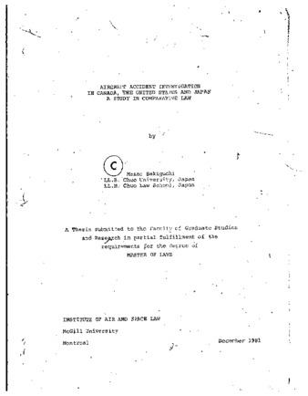 Aircraft accident investigation in Canada, the United States and Japan : a study in comparative law thumbnail