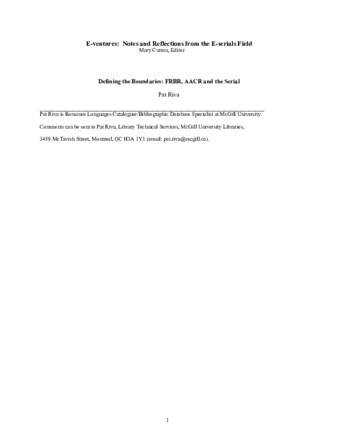 Defining the boundaries: FRBR, AACR and the serial thumbnail