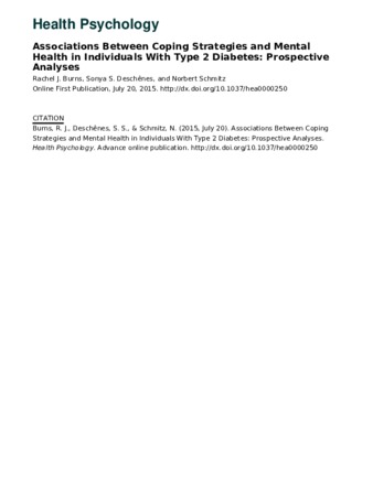 Associations between coping strategies and mental health in individuals with type 2 diabetes: Prospective analyses. thumbnail