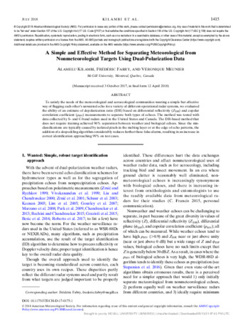 Simple and Effective Method for Separating Meteorological from Nonmeteorological Targets Using Dual-Polarization Data thumbnail